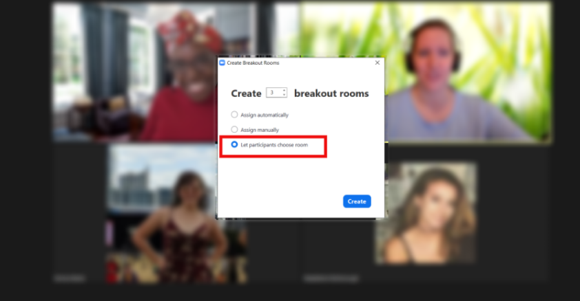 Screenshot of Zoom window to activate breakout rooms